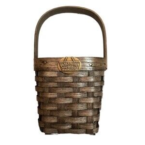 Peterboro Basket Co. Small Square Wooden Basket Swing Handle Great Condition